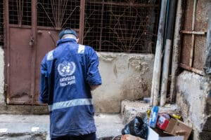 UNRWA Refugee Workers Cleaning Shatila Camp, Beirut idir hakim photographe paris