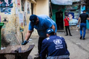 UNRWA Refugee Workers Cleaning Shatila Camp, Beirut idir hakim photographe paris