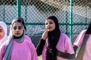 Young Veiled Refugee Women Playing Sports Near Shatila Camp, Beirut idir hakim photographe paris