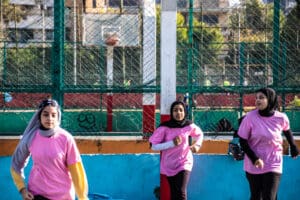 Young Veiled Refugee Women Playing Sports Near Shatila Camp, Beirut idir hakim photographe paris