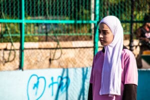 Young Veiled Refugee Women Playing Sports Near Shatila Camp, Beirut idir hakim photographe paris
