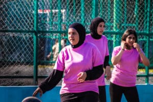 Young Veiled Refugee Women Playing Sports Near Shatila Camp, Beirut idir hakim photographe paris
