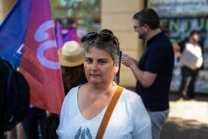 Verzeletti Celine at the France Insoumise Stand idir hakim photographe paris