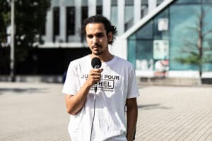 Youssef speaks during the memorial for Nahel in Nanterre idir hakim photographe paris