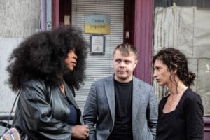 Louis Boyard, Assa Traoré, and Sabrina Benali in Montreuil. idir hakim photographe paris