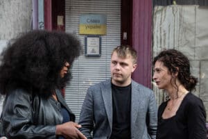 Louis Boyard, Assa Traoré, and Sabrina Benali in Montreuil. idir hakim photographe paris