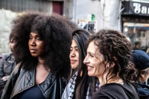 Rima Hassan, Assa Traoré, and Sabrina Benali in Montreuil. idir hakim photographe paris