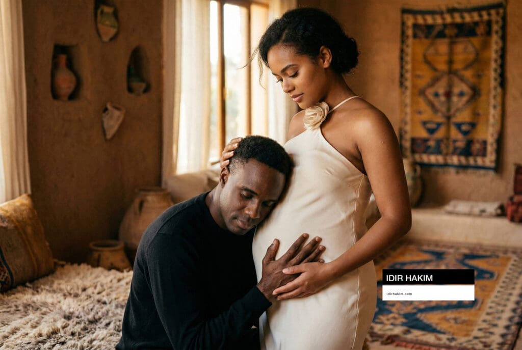 Mise en lumière par Photographe grossesse Île-de-France : séance à domicile.