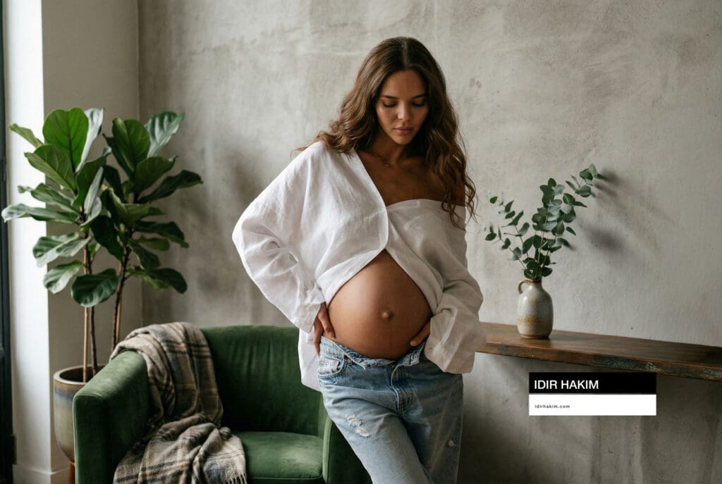 Photographe grossesse Île-de-France : séance à domicile pour shooting privé.